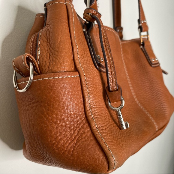 Y2K Vintage Fossil Cognac Genuine Pebbled Leather Shoulder Bag Purse - Picture 5 of 16